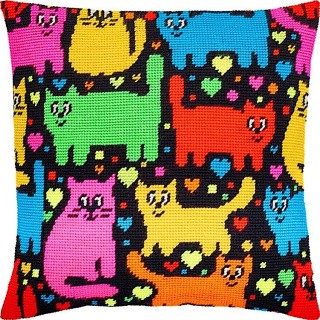 Набор для вышивания подушки «Кошачья мозаика», лицевая сторона, Чарівниця