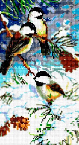 Алмазная вышивка «Птицы в зимнем лесу»