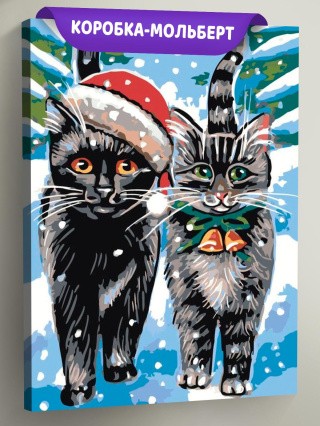 Картина по номерам «Рождественские котики»