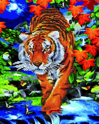 Алмазная картина-раскраска «Тигр в осенней листве»
