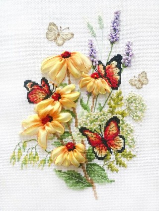 Набор для вышивания «Эхинацея и бабочки»