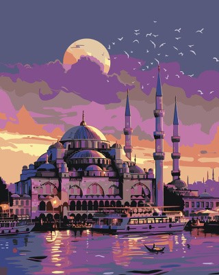 Картина по номерам «Город Стамбул, Турция: мечеть ночью»