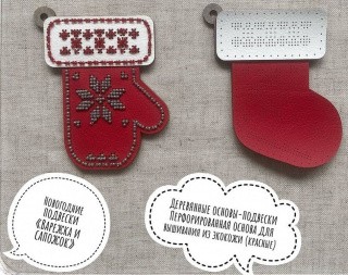 Комплект основ для вышивания новогодних игрушек «Варежка и сапожок (красная)»