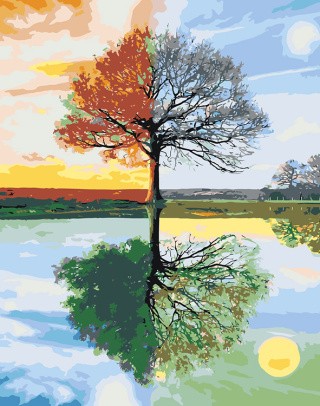 Картина по номерам «Природа: Дерево времена года - зима, весна, лето, осень»