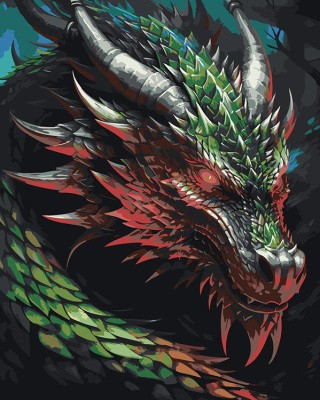 Картина по номерам «Рогатый зеленый дракон»