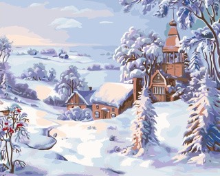 Картина по номерам «Зима в деревне»