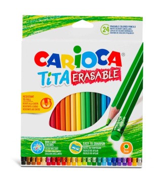 Карандаши цветные пластиковые «Tita Erasable» с ластиком, 24 цв., Carioca