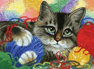 Картина по номерам «Котик с клубочками»