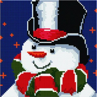Алмазная вышивка «Снеговик в шляпе и шарфе»