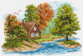 Рисунок на ткани «Пейзаж с домиком»