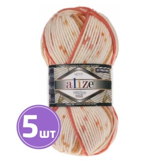 Пряжа ALIZE Superlana midi motif (6916), молочный с кораллом, 5 шт. по 100 г Пряжа ALIZE Superlana midi motif (6916), молочный с кораллом, 5 шт. по 100 г