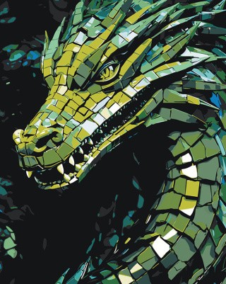 Картина по номерам «Зеленый деревянный дракон 5»