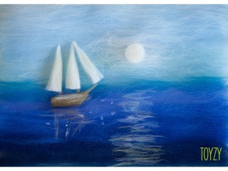 Картина шерстью «Корабль в море»