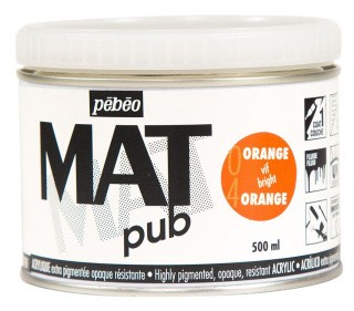 Краска акриловая PEBEO экстра матовая Mat Pub №2, ярко-оранжевый, 500 мл