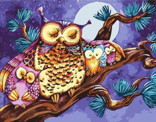 Картина по номерам «Семья сов» Картина по номерам «Семья сов»