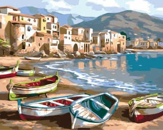 Картина по номерам «Лодки на берегу» Картина по номерам «Лодки на берегу»