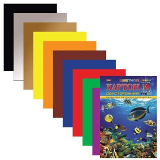 Картон цветной А4 2-сторонний мелованный Подводный мир, 10 листов, 10 цветов, HATBER