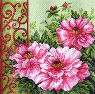 Рисунок на ткани «Пионы в саду»