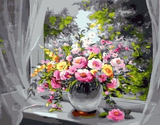 Картина по номерам «Букет на подоконнике» Картина по номерам «Букет на подоконнике»