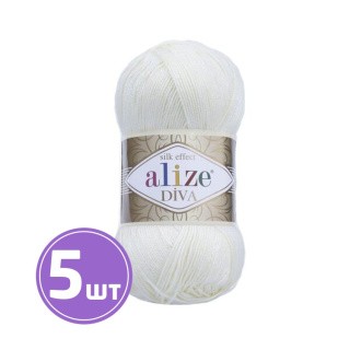 Пряжа ALIZE Diva Silk effekt (1055), ультра белый, 5 шт. по 100 г