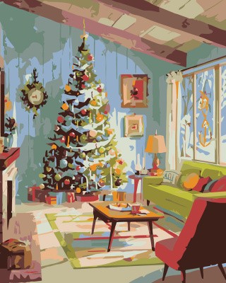 Картина по номерам Новогодняя елка в эстетичной комнате