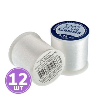 Мононить 0,15 мм, 100% нейлон, цвет белый, 12 шт. по 250 м, Gamma Мононить 0,15 мм, 100% нейлон, цвет белый, 12 шт. по 250 м, Gamma
