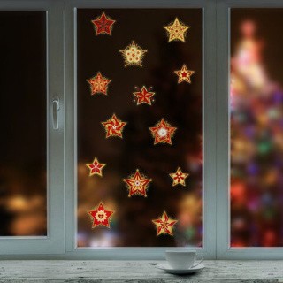 Украшение для окон и стекла «Красно-золотые снежинки 4»