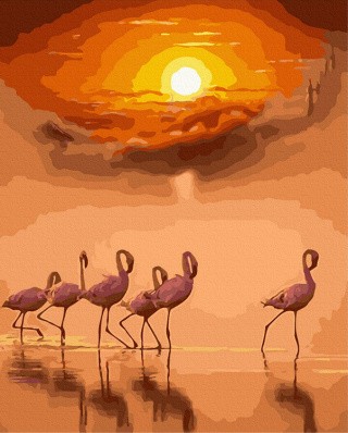 Картина по номерам «Фламинго на закате»