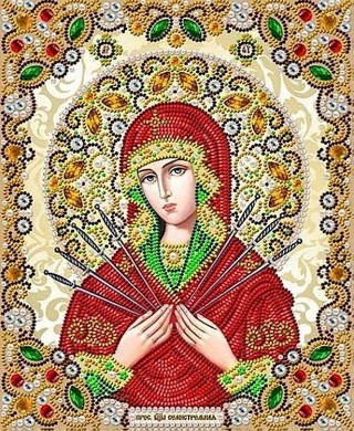 Рисунок на ткани «Богородица Семистрельная в жемчуге и кристаллах» Рисунок на ткани «Богородица Семистрельная в жемчуге и кристаллах»
