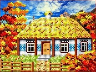 Рисунок на ткани «Осень в деревне»