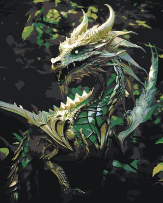 Картина по номерам «Зеленый древесный дракон в лесу»