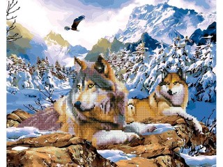 Алмазная картина-раскраска «Волки в горах»