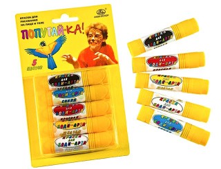 Набор красок для росписи по лицу и телу, 5 цв., Аква-колор Набор красок для росписи по лицу и телу, 5 цв., Аква-колор