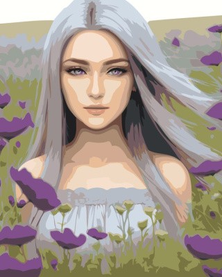 Картина по номерам «Девушка среди фиолетовых цветов»