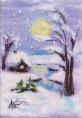 Картина шерстью «Зимний вечер»