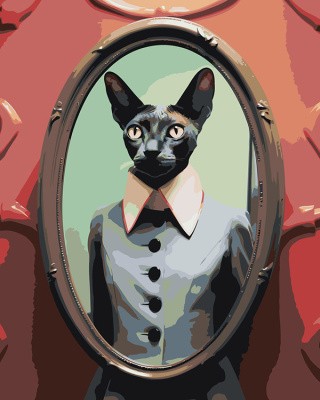 Картина по номерам «Черный кот сфинкс в зеркале»