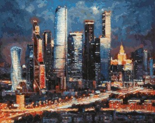 Картина по номерам «Вечерние огни Москва Сити» Картина по номерам «Вечерние огни Москва Сити»