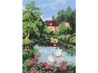 Рисунок на канве «Дом у озера»