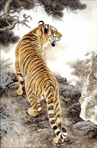 Алмазная вышивка «Тигр на скале»