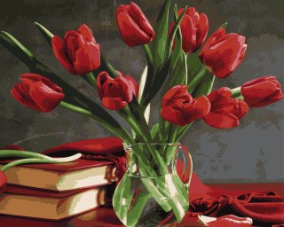 Картина по номерам «Книги и тюльпаны» Картина по номерам «Книги и тюльпаны»