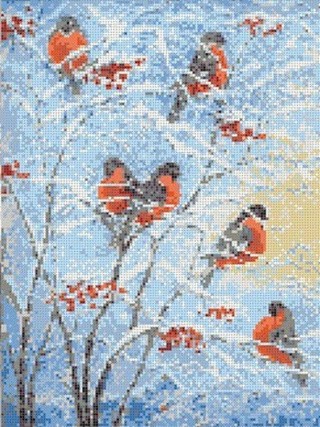 Рисунок на ткани «Снегири»