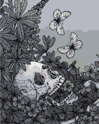 Картина по номерам «Череп и бабочки»