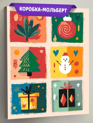 Картина по номерам Новогодняя елка подарки и снеговик арт