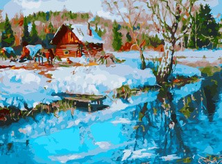 Картина по номерам «Таежное зимовье»