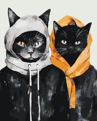 Картина по номерам «Два черных кота в одежде»