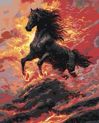 Картина по номерам Черная огненная лошадь Символ года