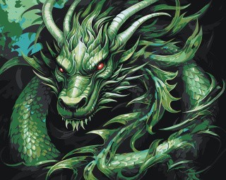 Картина по номерам «Зеленый деревянный дракон 7»