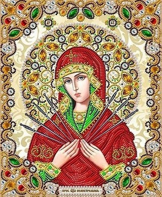 Рисунок на ткани «Богородица Семистрельная в жемчуге и кристаллах»