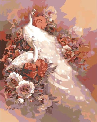 Картина по номерам «Белые павлины»