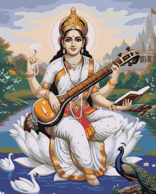 Картина по номерам Богиня Сарасвати на лотосе Буддизм